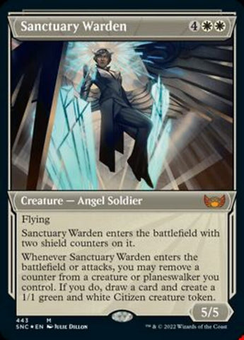 Sanctuary Warden (Showcase Art Deco Foil Etched) [Streets of New Capenna]